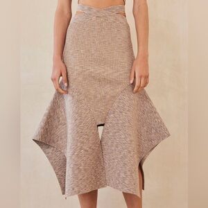 Cult Gaia Dominique Asymmetric Knitted Skirt in Canyon Tan